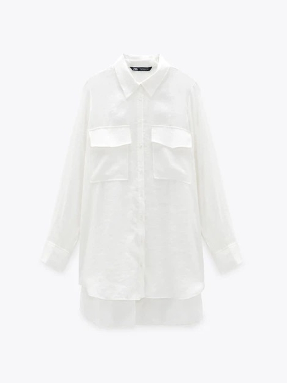 Zara Oversized White Button-Down Shirt with Chest Pockets